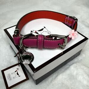 y2k NWB Vintage COACH Pink Red Leather Dog Collar Small Charm Rare